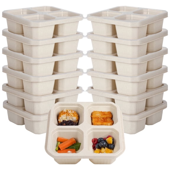 12 Pack 4-Compartment Snack Containers with Lids  Stackable Bento Box for Meal Prep, Fruits & Snacks, Leak-Proof, BPA-Free, Portable Lunch Boxes