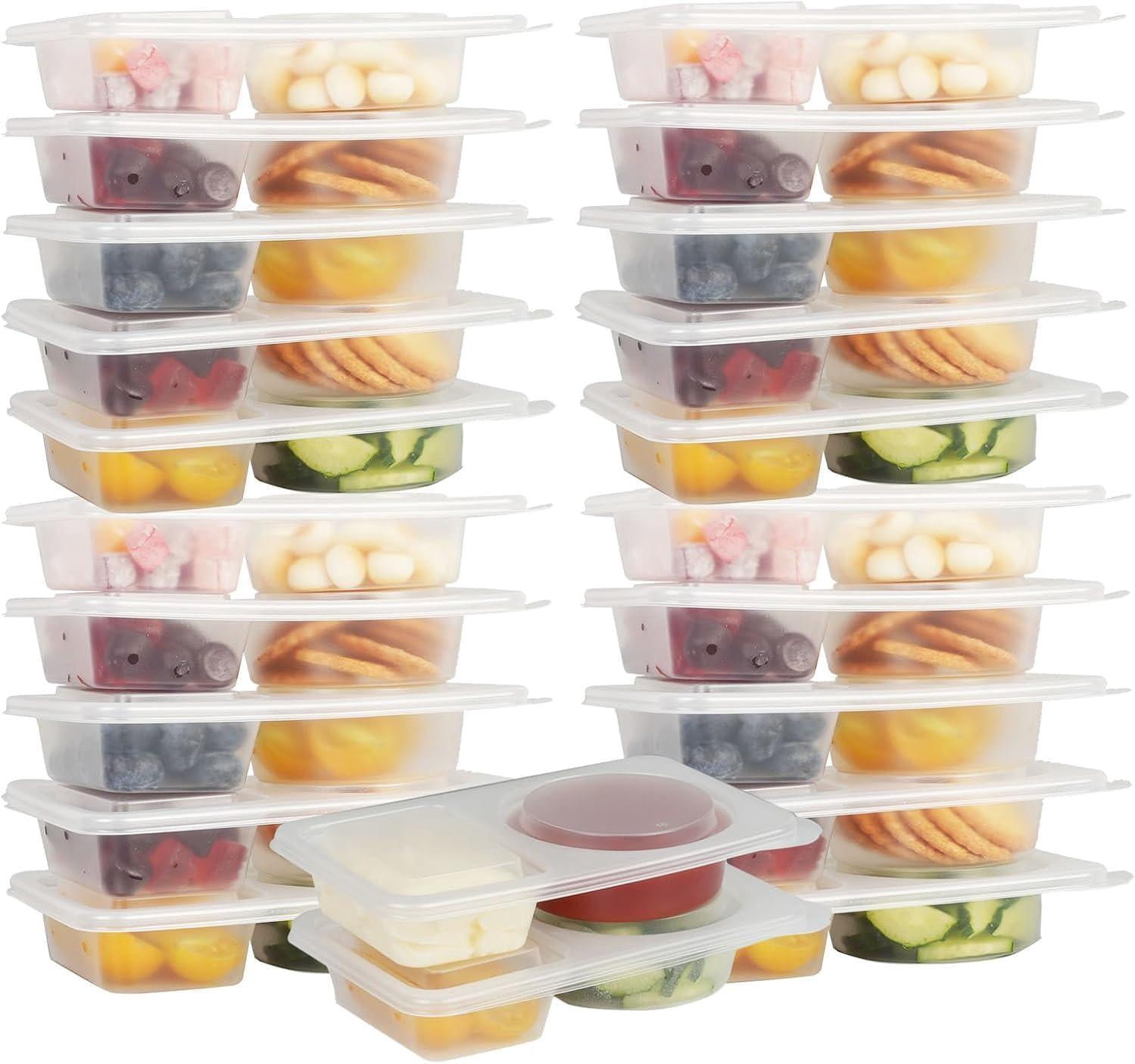 Portion Control Containers Kitchen Snack Containers - Double Compartment Condiment Containers with Lids ...