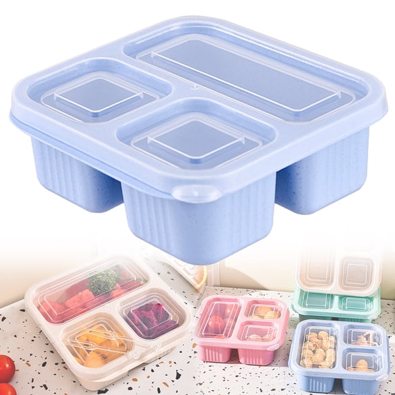 Snack Containers – 3-Compartment Lunchable Containers with Lids, Clear Plastic Bento Box, Microwave & Dishwasher Safe, Portable for Work, Travel, Meal Prep