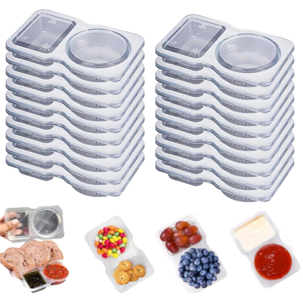 Snack Containers for Kids, Disposable 2 Compartment Condiment Container ...