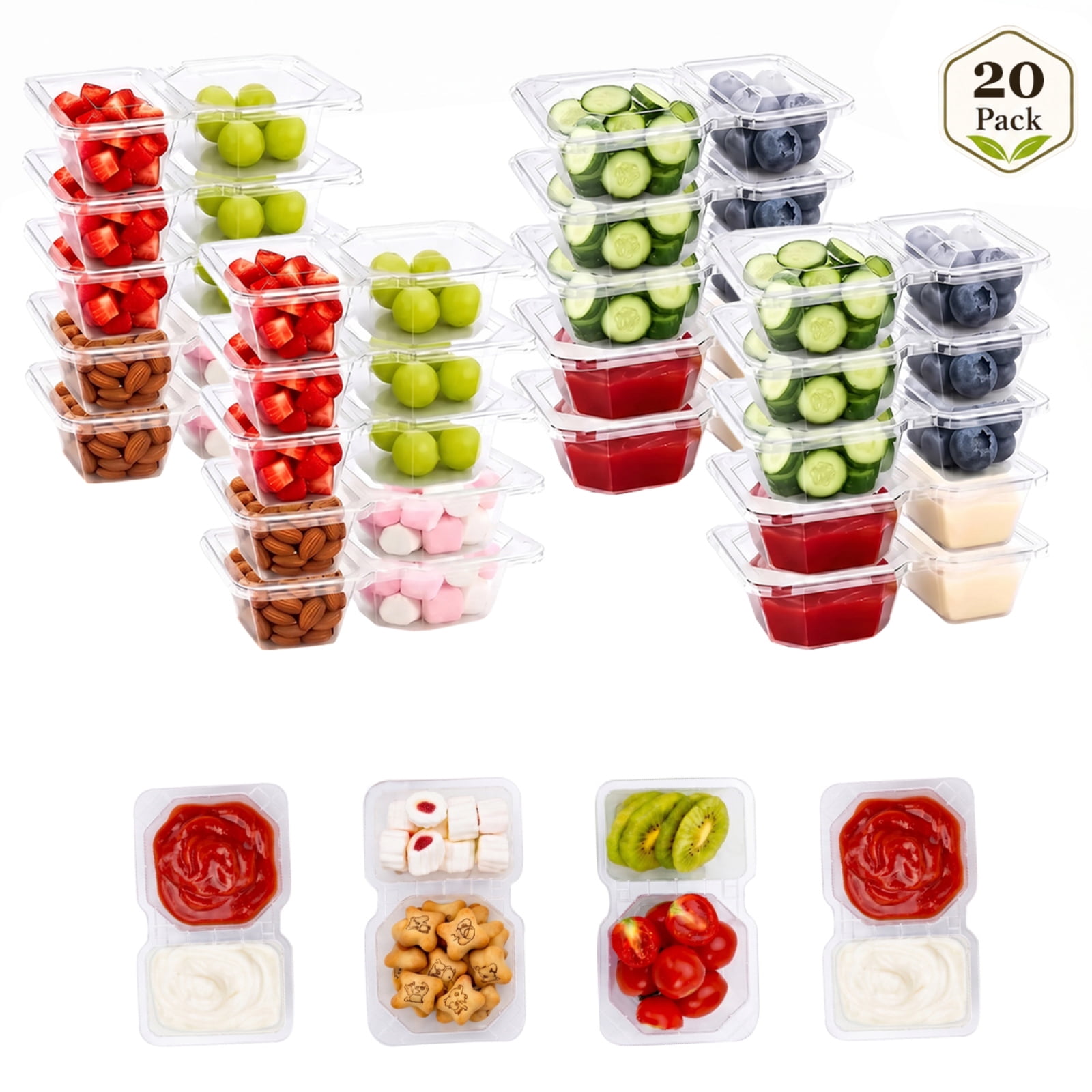 Snack Containers with Lids 20 Pack (40 Compartments) Portion control ...