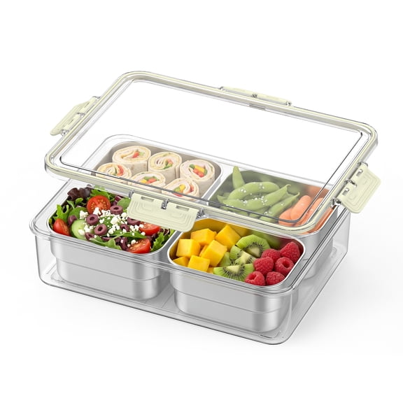 Snack Containers Set, Durable Rustproof Food Storage Boxes with Divided Compartments & Snap-on Lids, Stackable BPA-Free Portable Lunch Boxes for Fruit Nuts Candy Spices, Space-Saving for Kitchen