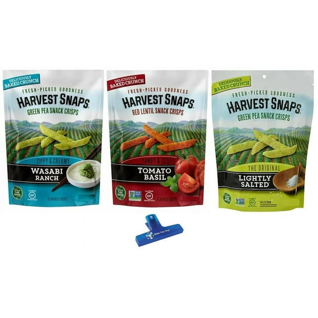 Snack Crisps Variety Pack 3 Bags (Wasabi Ranch Green Peas, Tomato Basil Red Lentils, Lightly