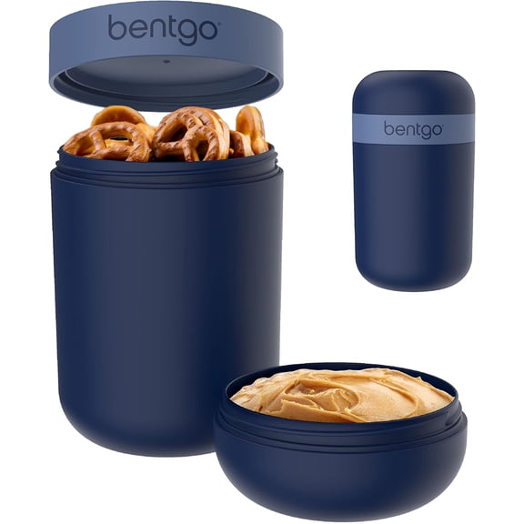Snack Cup - Reusable Snack Container with Leak-Proof Design, Toppings Compartment, and Dual-Sealing Lid, Portable & Lightweight for Work, Travel, Gym - Dishwasher Safe (Navy)