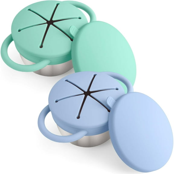 Snack Cups for Toddlers Spill Proof - Stainless Steel Snack Containers with Spill-Proof Silicone Lids & Handles,3-in-1 Baby Snack Cup & No-Spill Snack Box,Perfect for On-the-Go Healthy Eating