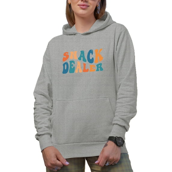 Snack Dealer, Funny Name or Title for Moms or Mothers of Kids, Groovy Retro Wavy Text Merch Gift, Heather Grey Hooded Sweatshirt or Hoodie, XL