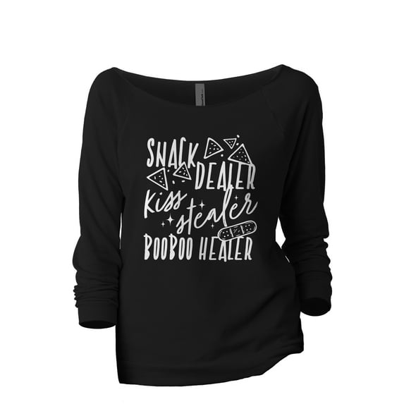 Snack Dealer Kiss Stealer Booboo Healer Women's Fashion Slouchy 3/4 Sleeves Raglan Lightweight Sweatshirt Black Medium