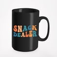 thumbnail image 1 of Snack Dealer, Mothers of Kids Themed, Groovy Retro Wavy Text Merch Gift, Black 15oz Ceramic Mug, 1 of 5