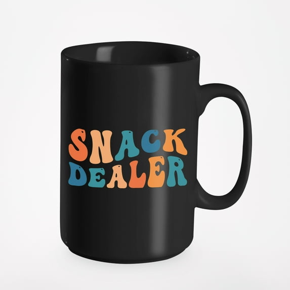 Snack Dealer, Mothers of Kids Themed, Groovy Retro Wavy Text Merch Gift, Black 15oz Ceramic Mug