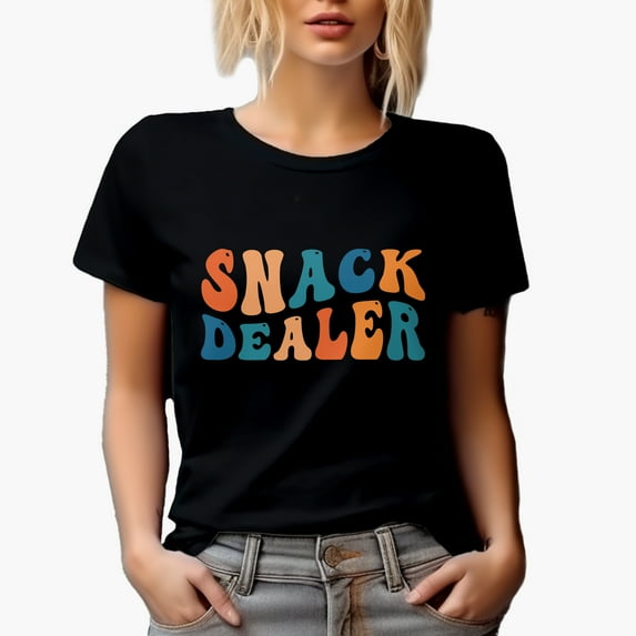 Snack Dealer, Mothers of Kids Themed, Groovy Retro Wavy Text Merch Gift, Black T-Shirt, XL