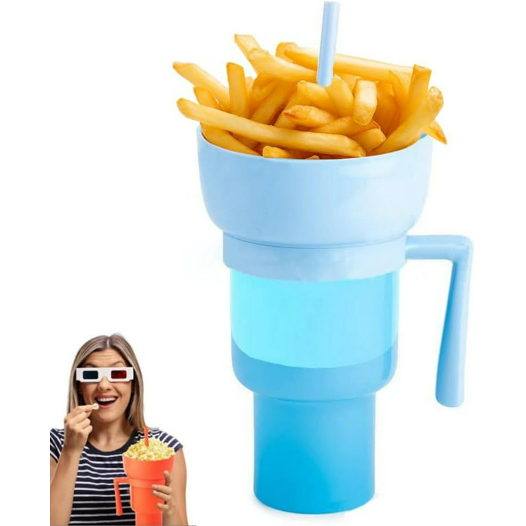 WOBBLO Snack Cup with Straw, Stadium Tumbler with Snack Bowl, 2 in 1 Combo  Cup, Leakproof