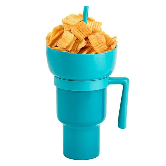 Snack and Drink Cup,Small Snack Drink Cup With Handle,Straw Cup With Handle, 2-in-1 Snack Drink Cup With Handle, Suitable For Cinemas/stadiums/outdoor Yard
