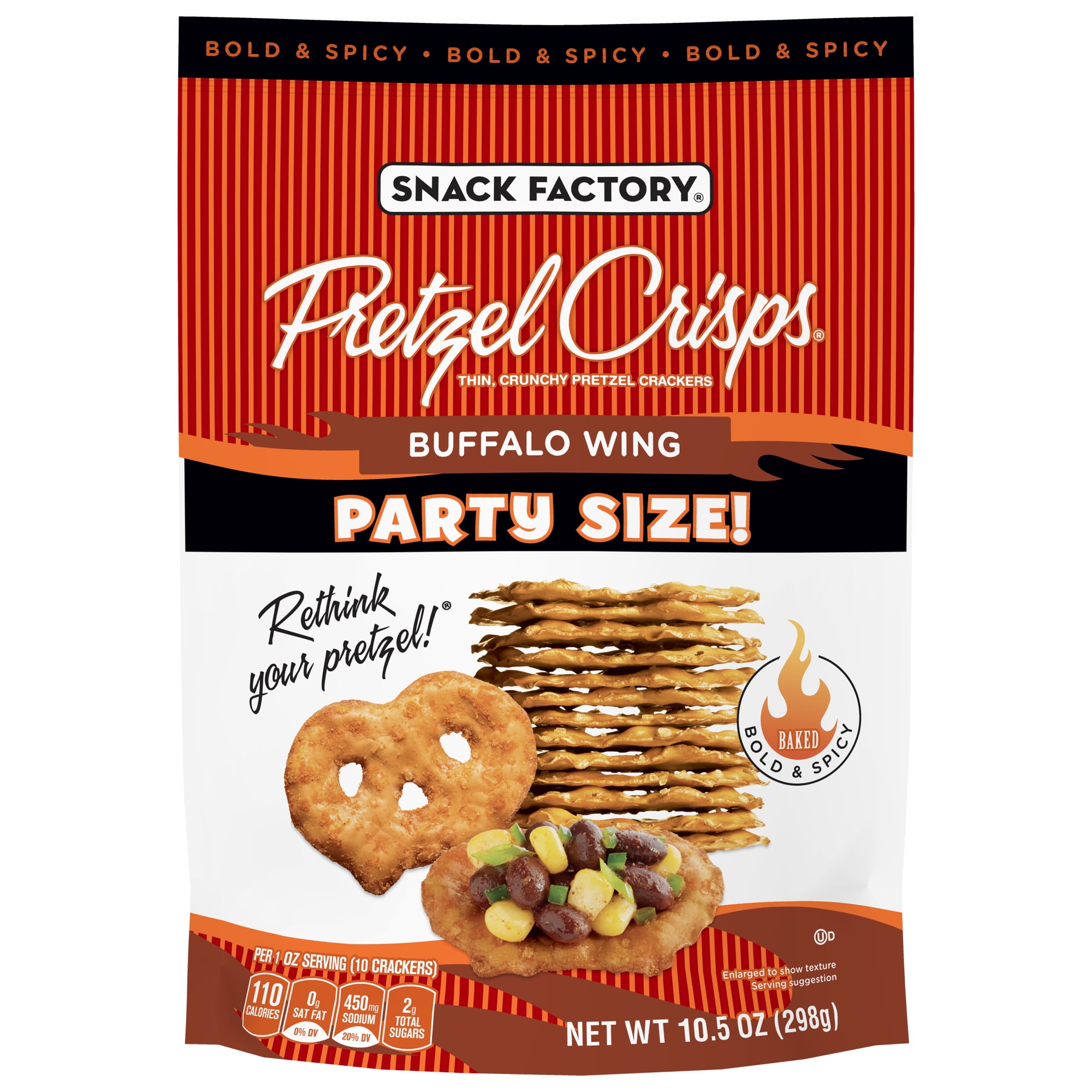 Snack Factory Buffalo Wing Flavor Pretzel Crisps Party Size, 10.5 Oz