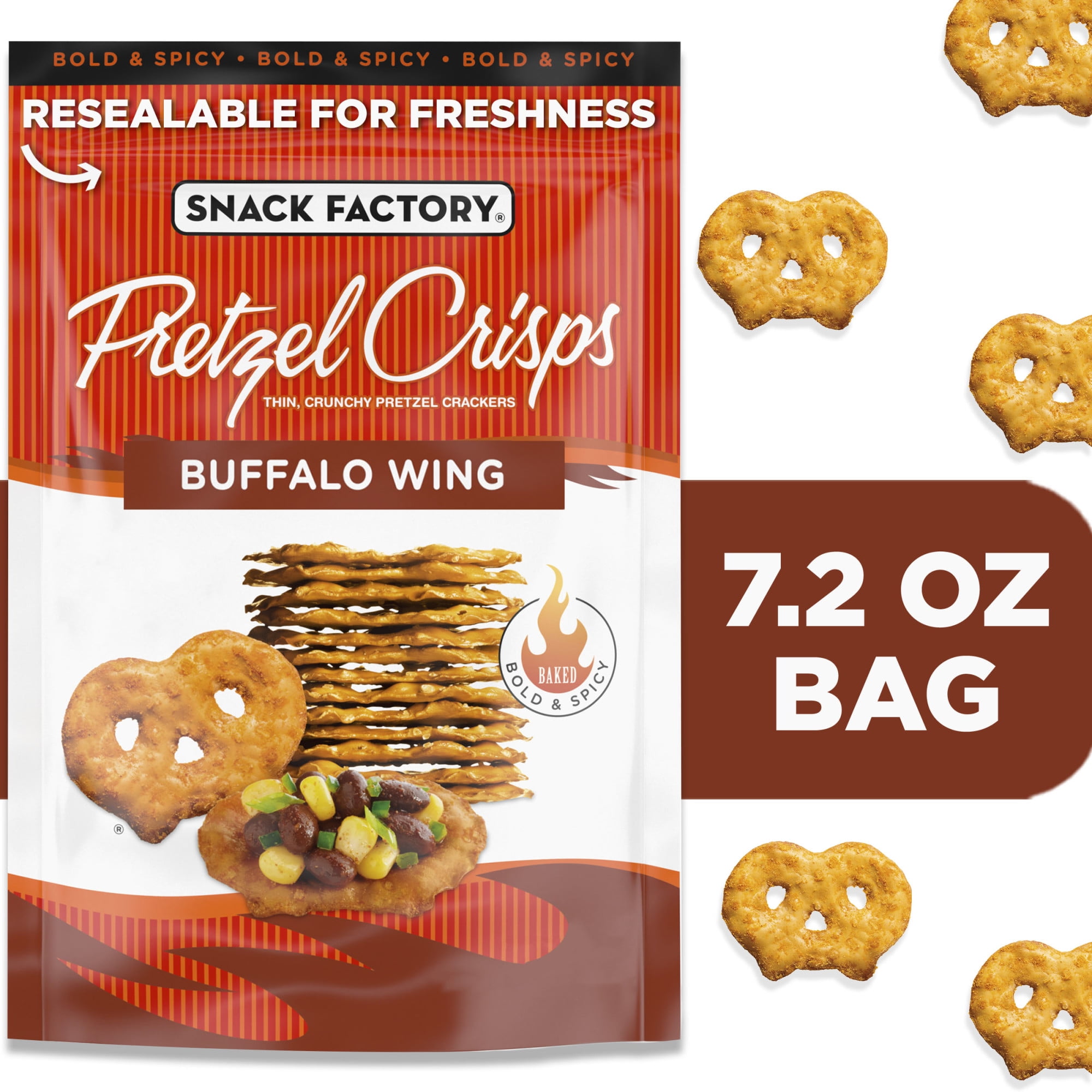 Snack Factory Buffalo Wing Pretzel Crisps, NonGMO, 7.2 oz Resealable