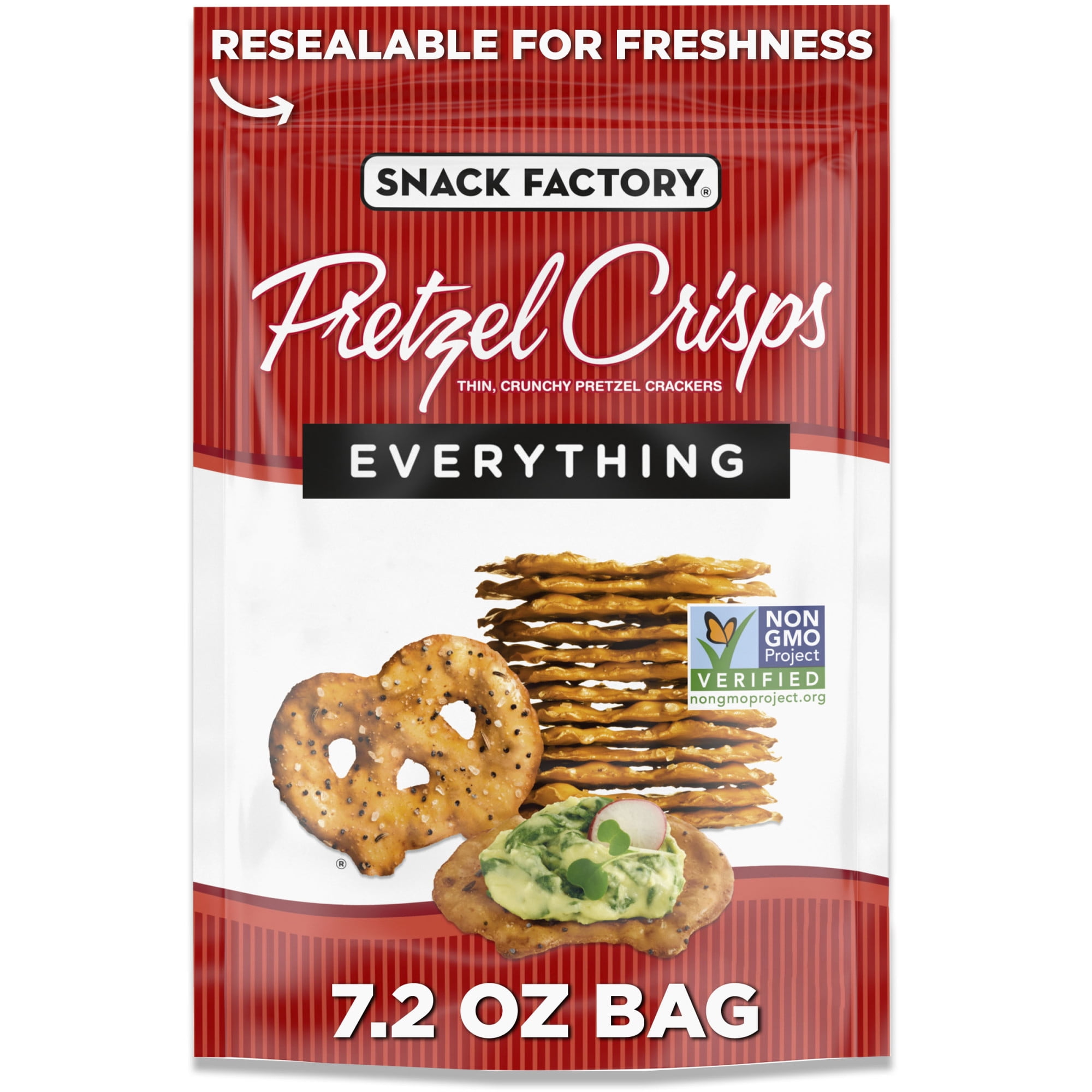 Snack Factory Everything Pretzel Crisps, Non-GMO, 7.2 oz Resealable Bag
