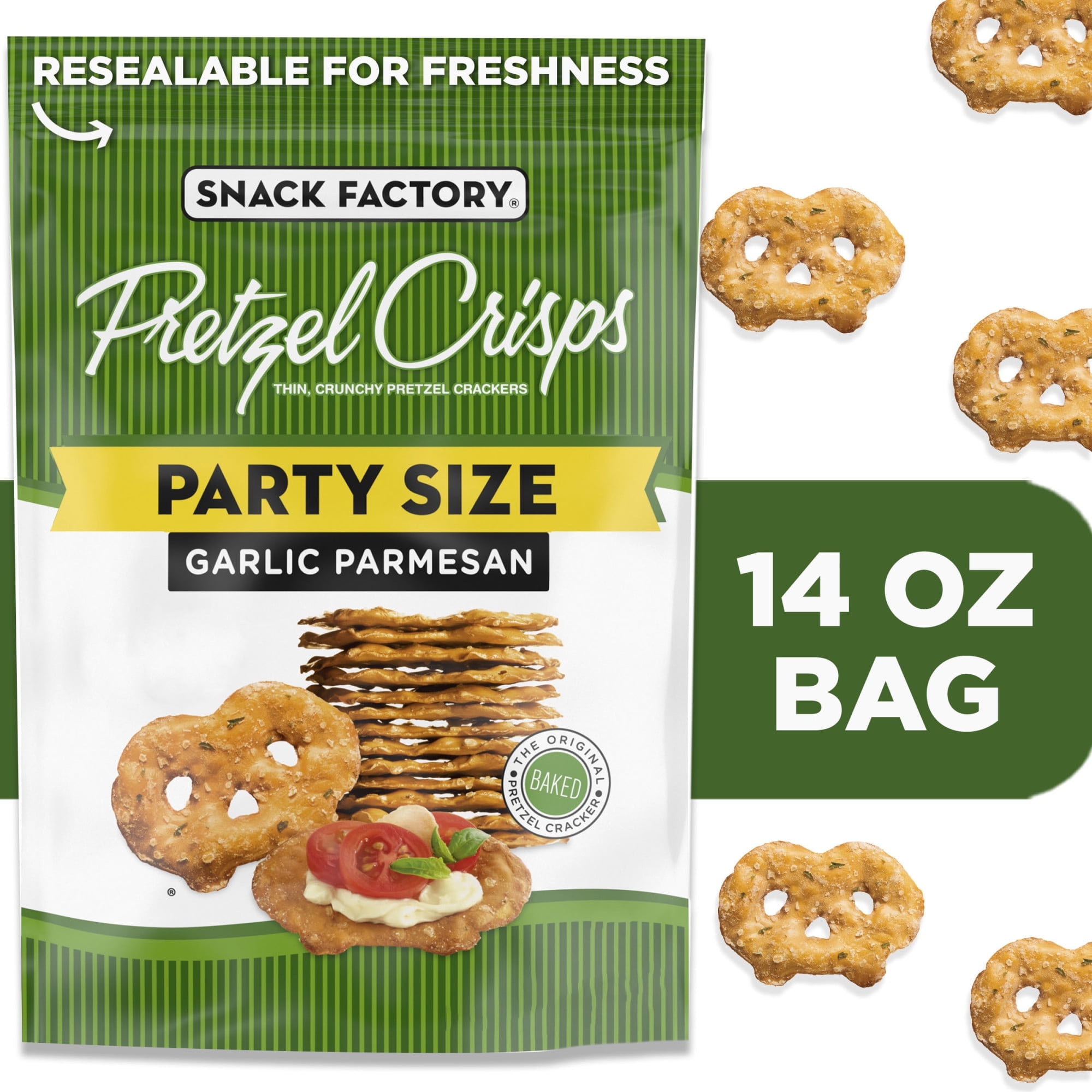 Snack Factory Garlic Parmesan Pretzel Crisps, 14 oz Party Size Bag (Pack of 6)