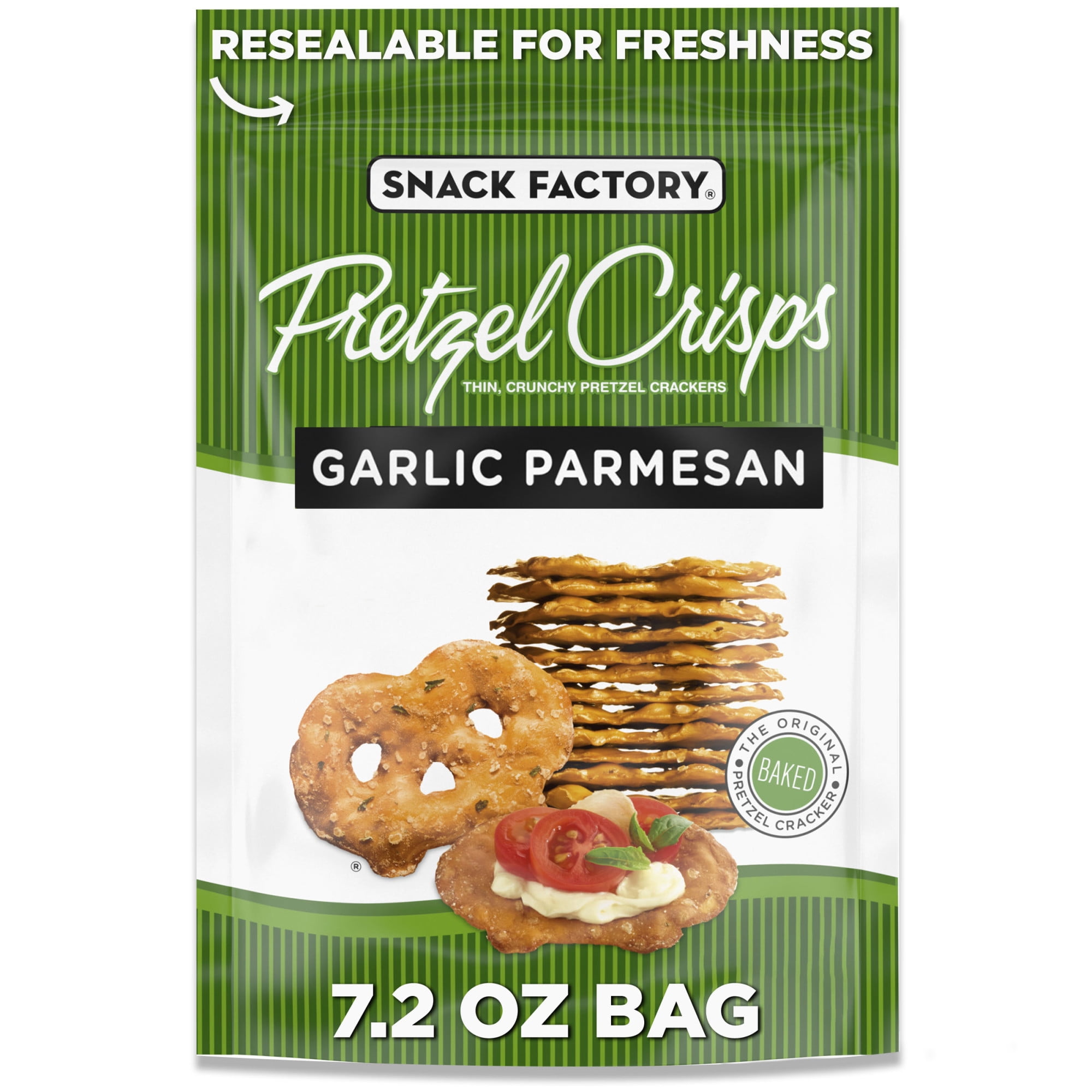 Snack Factory Garlic Parmesan Pretzel Crisps, 7.2 oz Resealable Bag