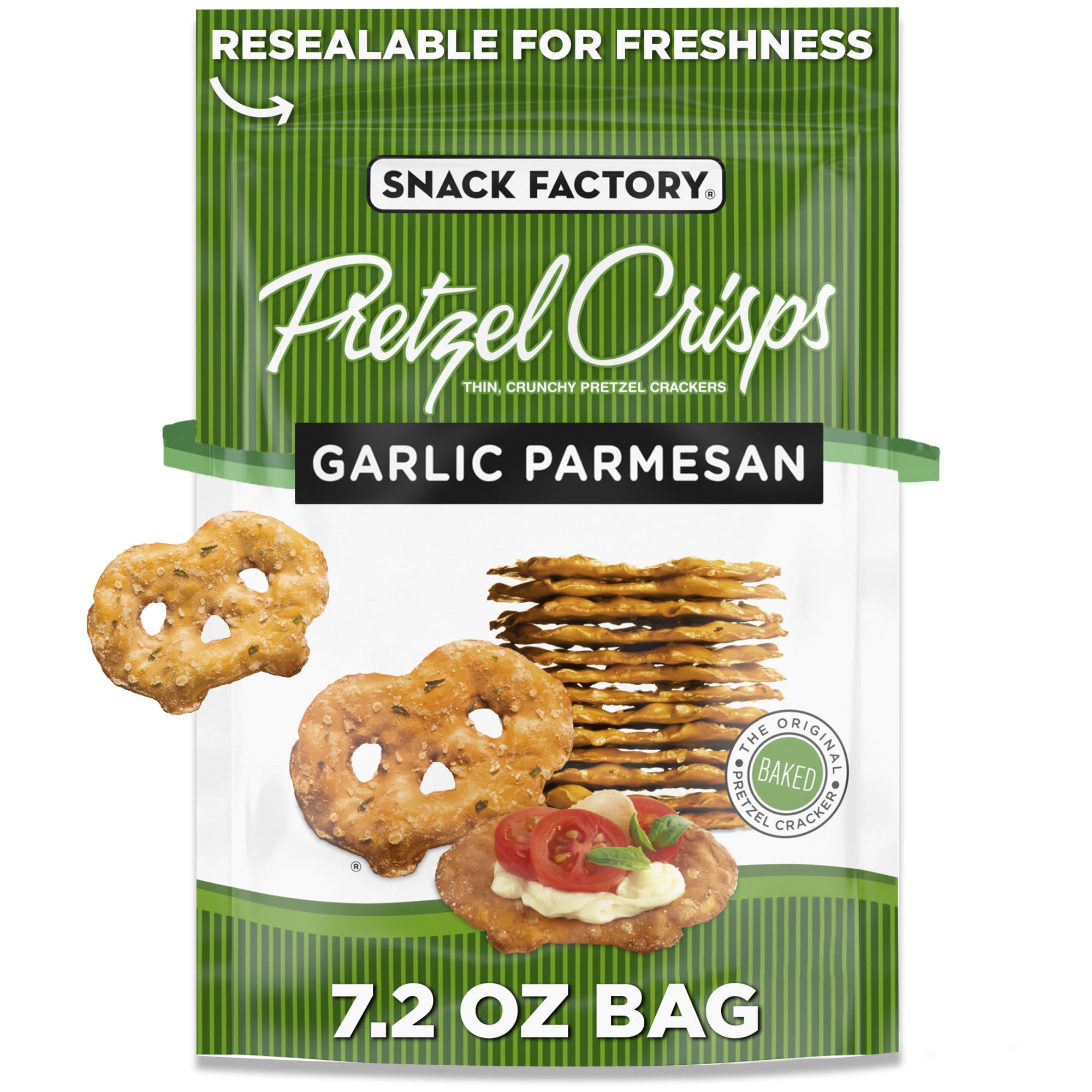 Snack Factory Garlic Parmesan Pretzel Crisps, 7.2 oz Resealable Bag