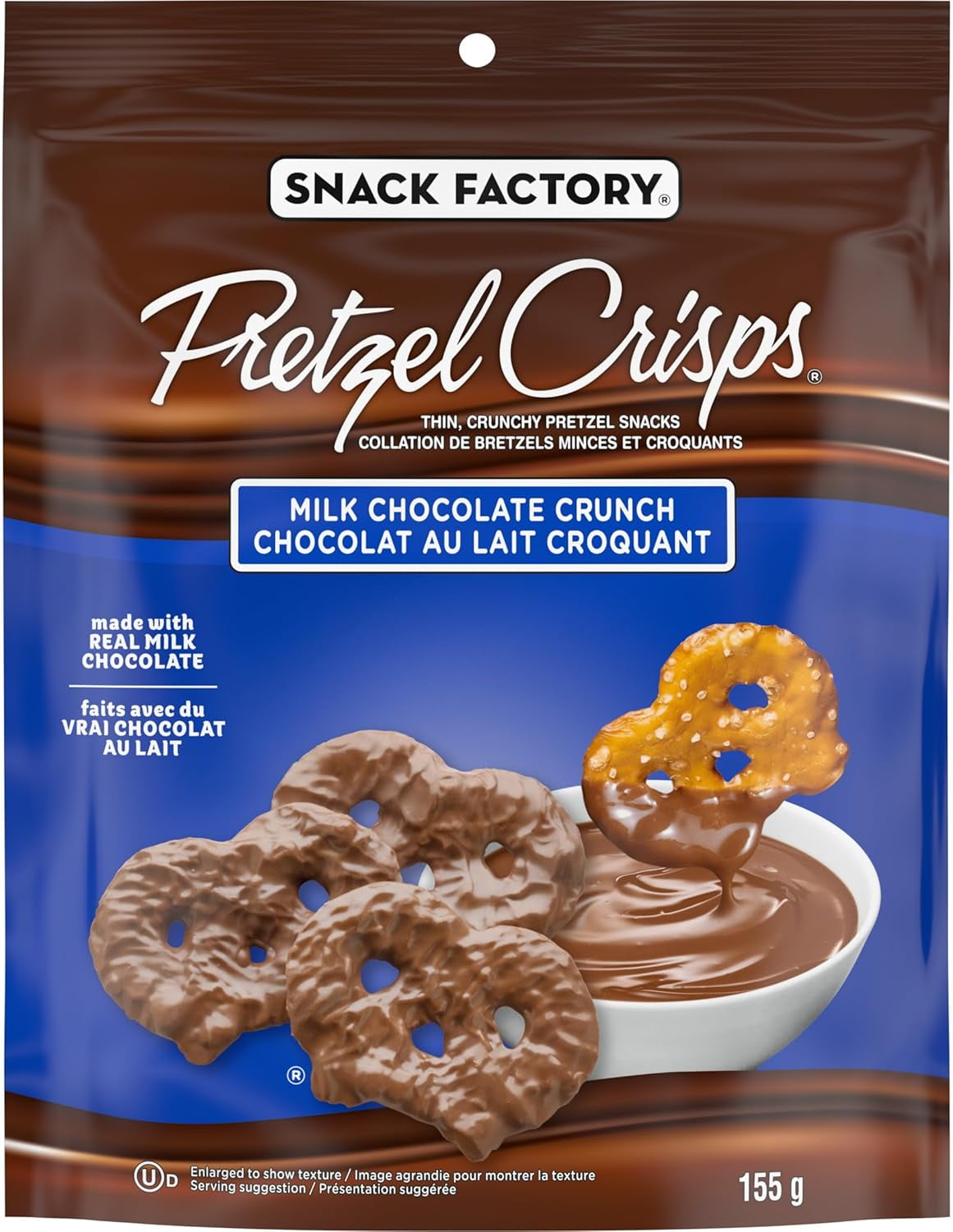Snack Factory Milk Chocolate Crunch Pretzel Crisps, 155g/5.5 oz., Bag