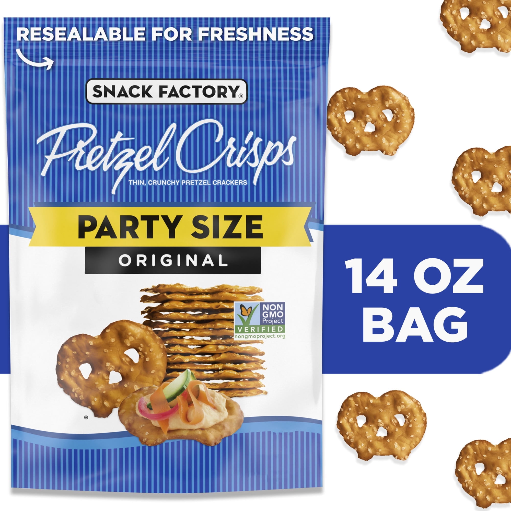 Snack Factory Original Pretzel Crisps, Non-GMO, 14 oz Pack of 6)
