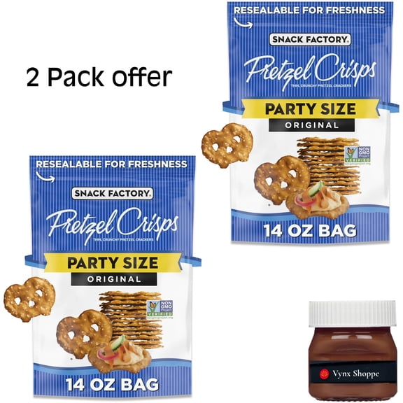 Snack Factory Original Pretzel Crisps, Non-GMO, 14 oz Party Size Bag