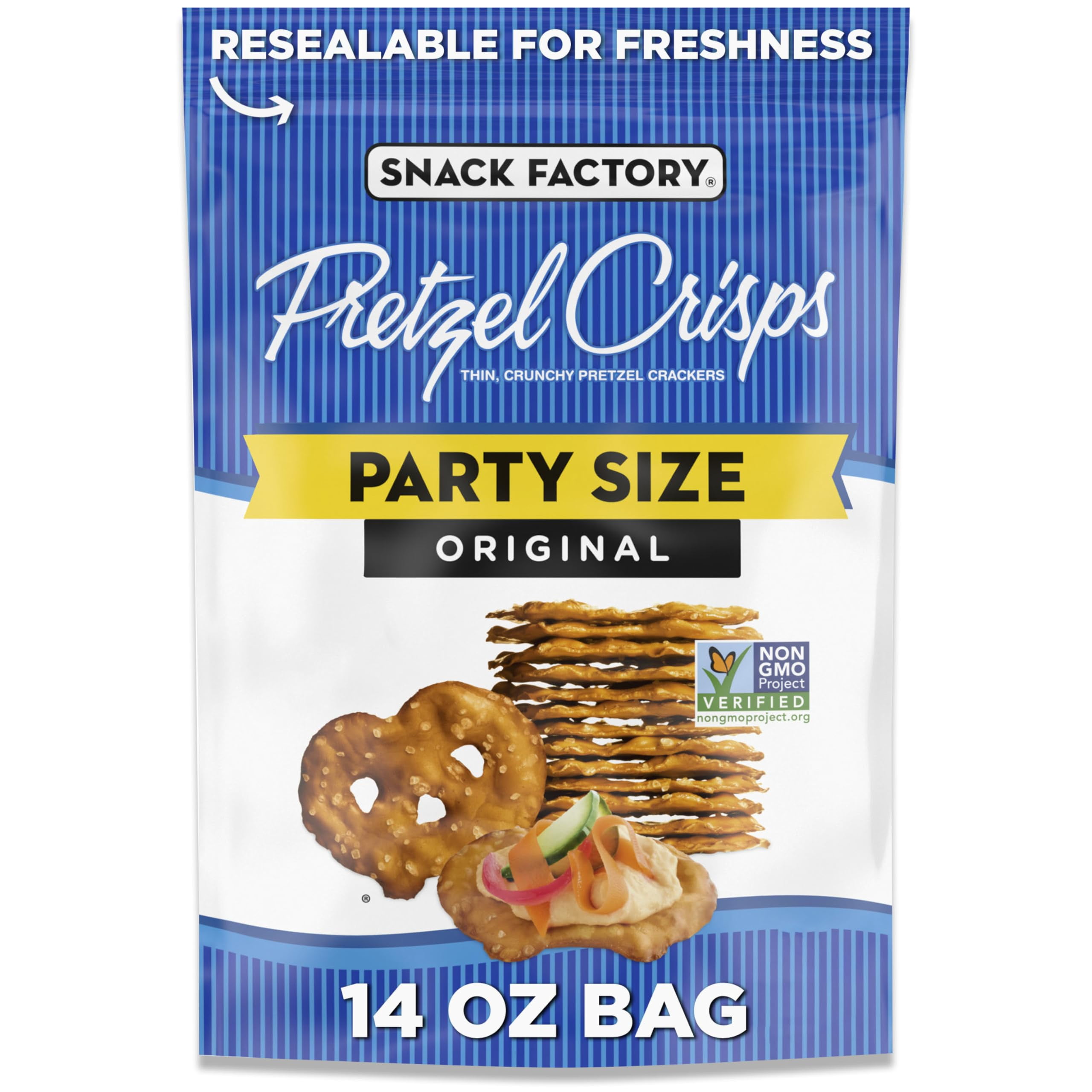 Snack Factory Original Pretzel Crisps, HYZ01 Non-GMO, 14 oz Party Size Bag