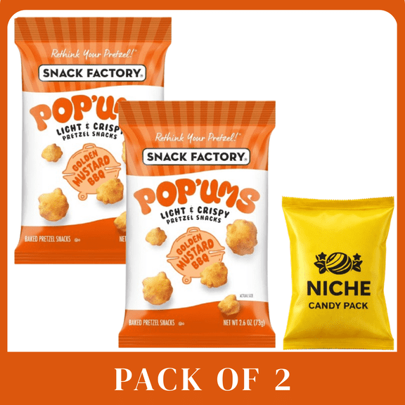 Snack Factory Pop'ums Golden Mustard BBQ Chips, 2.6 oz Grab Bag, Pack of 2