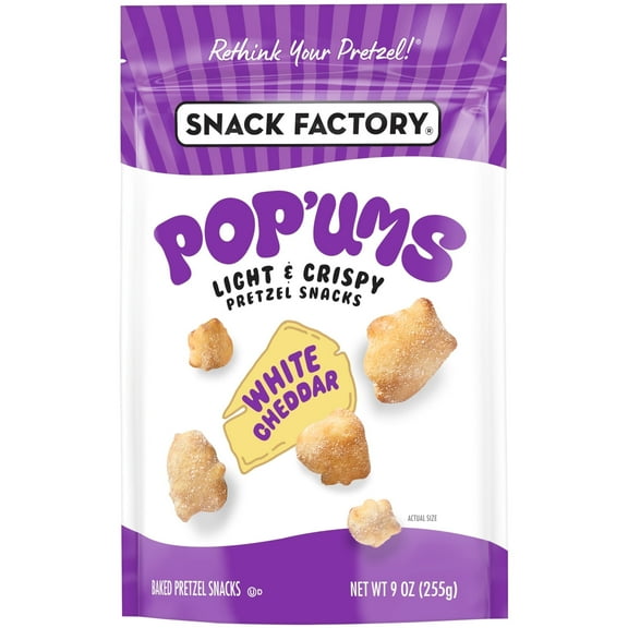 Snack Factory Pop'ums White Cheddar Pretzel Snacks, 9 oz Bag - 4 Pack