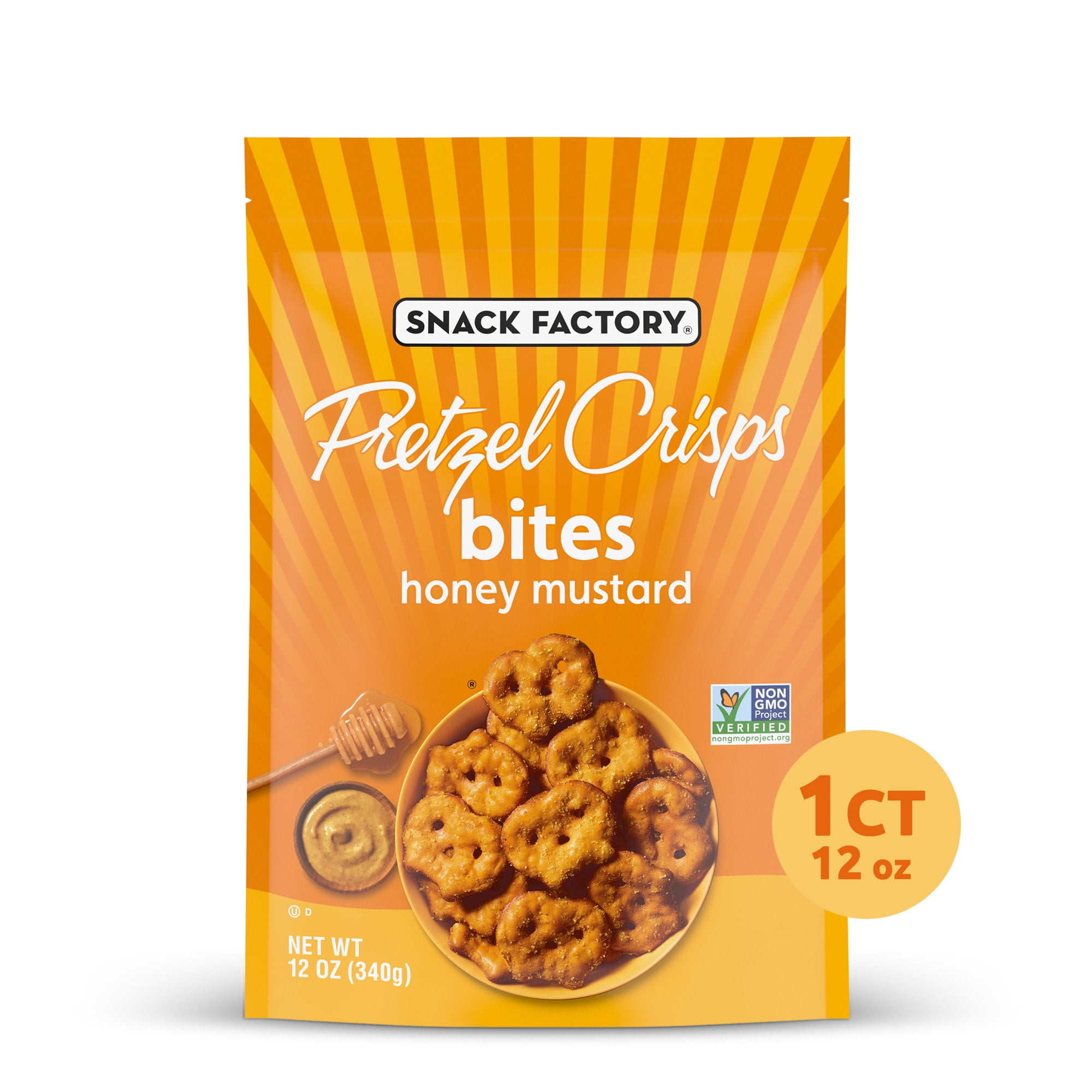 Snack Factory Pretzel Crisps Bites, Honey Mustard Pretzels, 12 oz