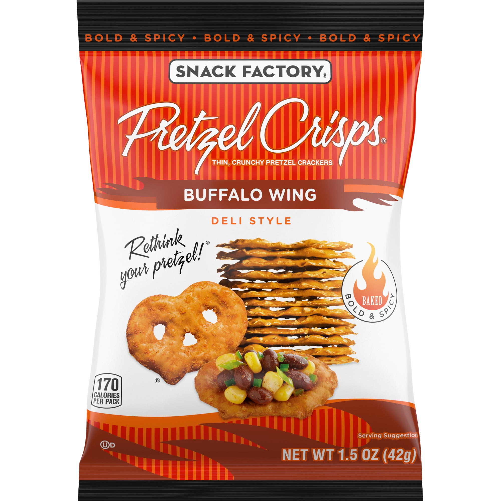 Snack Factory Pretzel Crisps, Buffalo Wing, Individual Snack Pack, 1.5
