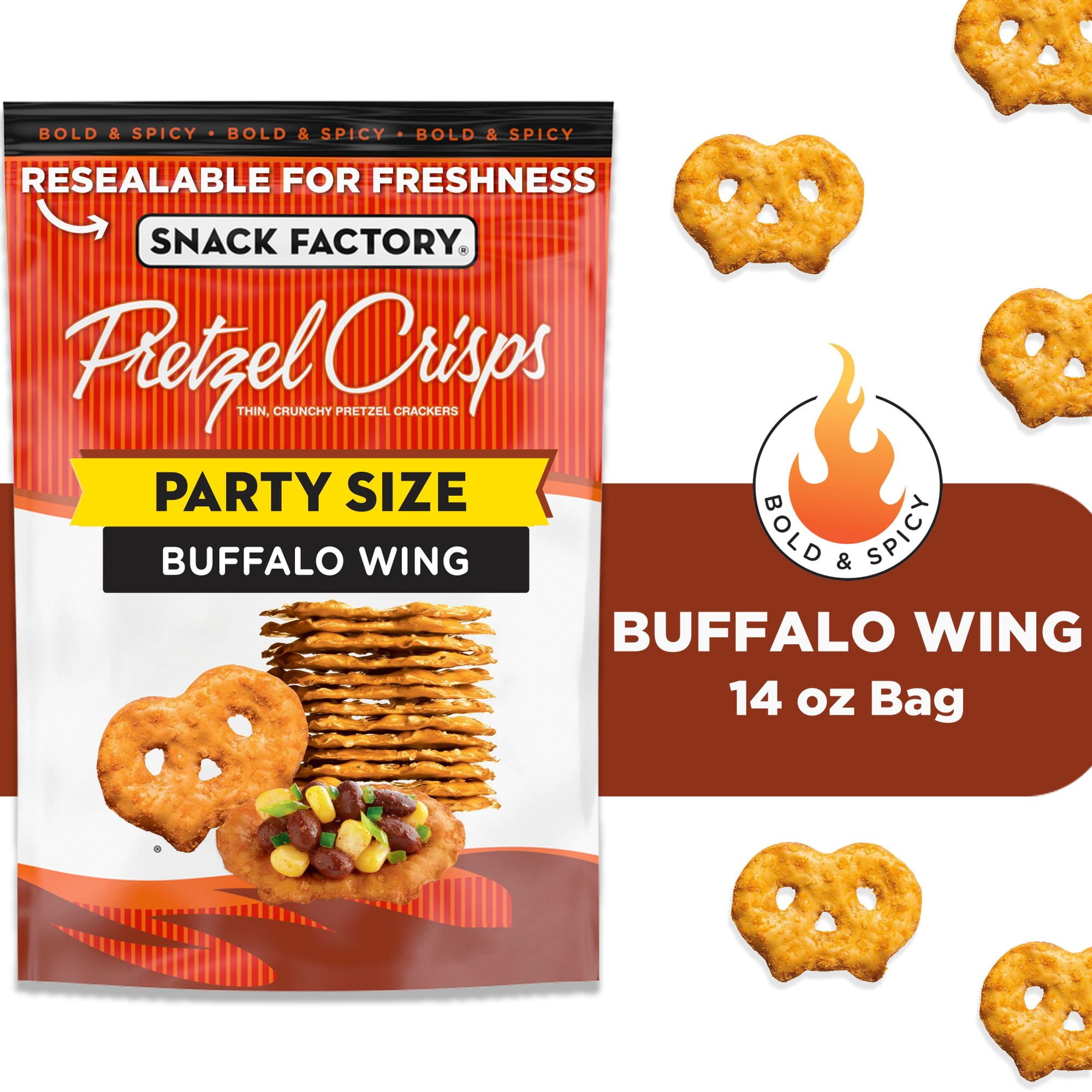 Snack Factory Pretzel Crisps, Buffalo Wing, Party Size 14 oz