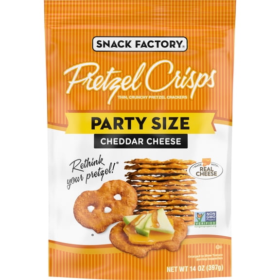 Snack Factory Pretzel Crisps, Cheddar Cheese, Party Size, 14 oz