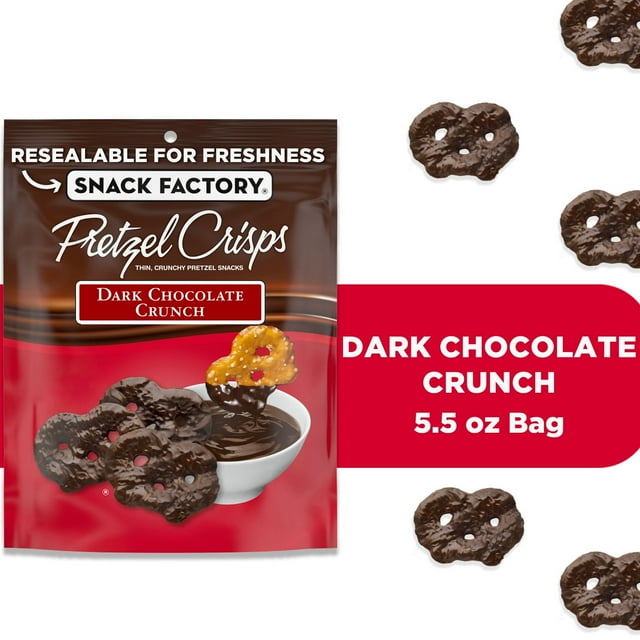 Snack Factory Pretzel Crisps, Dark Chocolate Covered Pretzels, 5.5 oz