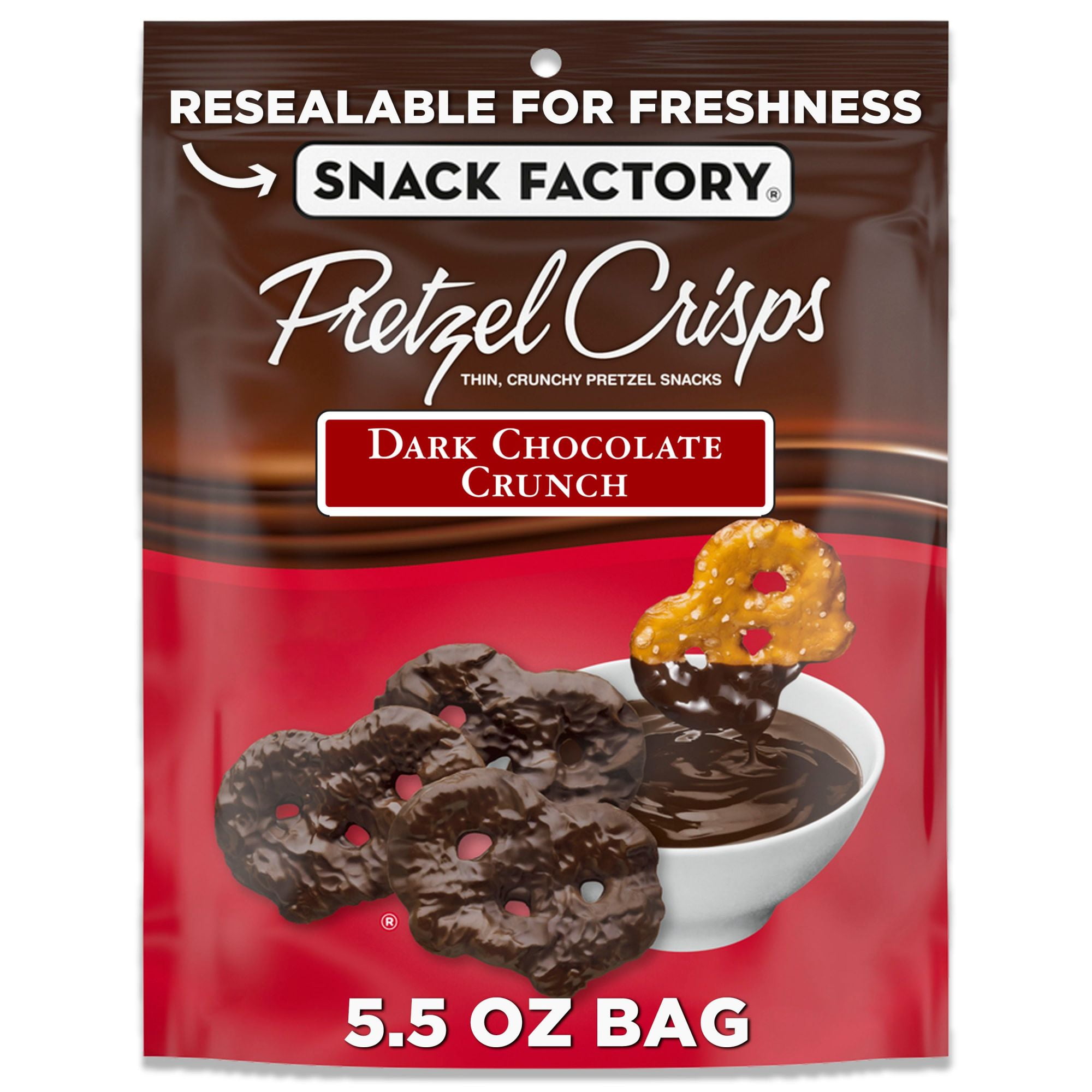 Snack Factory Pretzel Crisps, Dark Chocolate Covered Pretzels, 5.5 oz