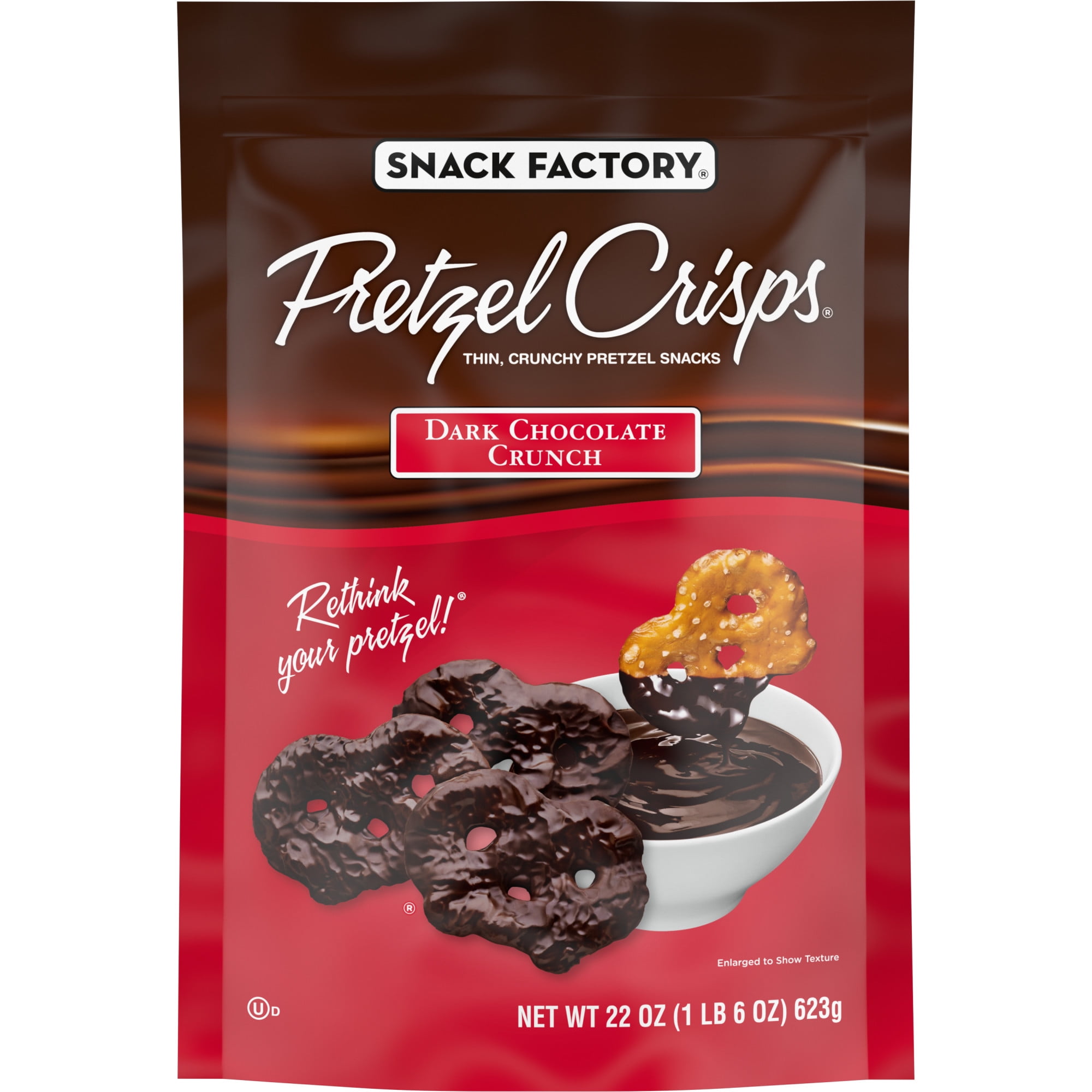 Snack Factory Pretzel Crisps Dark Chocolate Covered Pretzels, Large 22 oz Bag