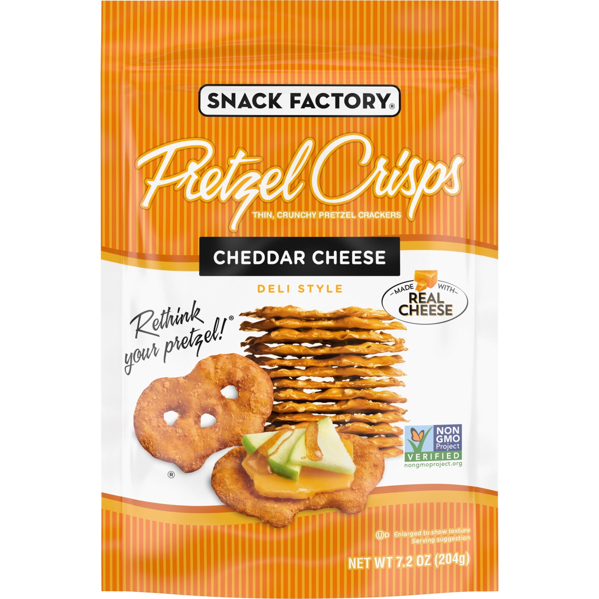 Snack Factory Pretzel Crisps Deli Style Cheddar Cheese 7.2 oz Pack of