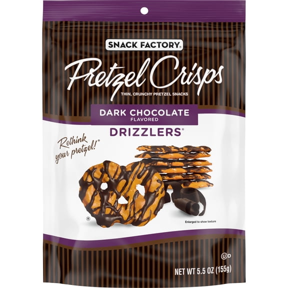 Snack Factory Pretzel Crisps Drizzlers, Dark Chocolate Drizzled Pretzels, 5.5 oz