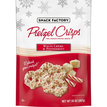 Snack Factory Pretzel Crisps, Holiday White Crème and Peppermint Covered Pretzels, 20 oz