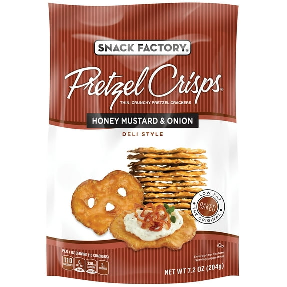 Snack Factory Pretzel Crisps, Honey Mustard & Onion, 7.2 Ounce (Pack of 12)