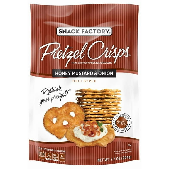 Snack Factory Pretzel Crisps, Honey Mustard and Onion, 7.2 Oz Bag (Pack of 16)