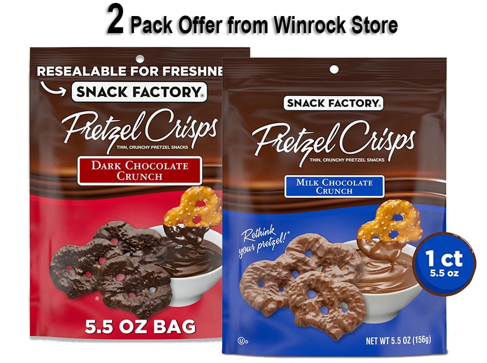 Snack Factory Pretzel Crisps, Milk Chocolate Covered Pretzels, 5.5 oz AND Snack Factory Pretzel Crisps, Dark Chocolate Covered Pretzels, 5.5 oz (2 Pack)