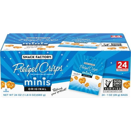 Snack Factory Pretzel Crisps Minis Original Flavor, Snack Packs, 24 Ct