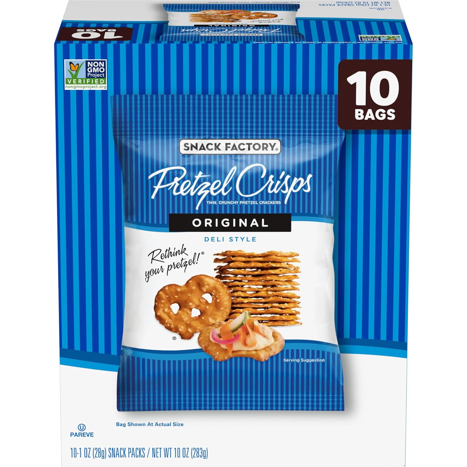 Snack Factory Pretzel Crisps, Original, 1 Oz Snack Bags, 10 Ct--Packaging May Vary