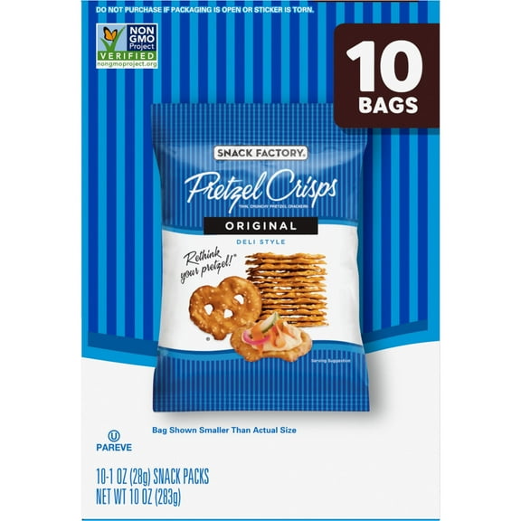 Snack Factory Pretzel Crisps, Original, 1 oz Snack Bags, 20 Ct