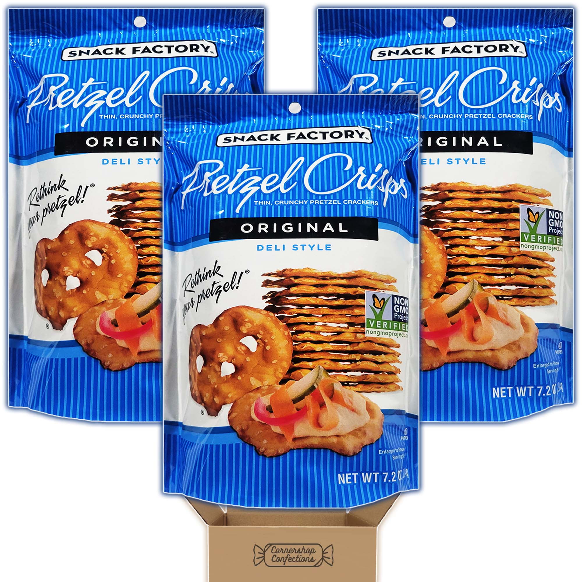 Snack Factory Pretzel Crisps Original Bundle 3 Packs, Each 7.2 Ounces