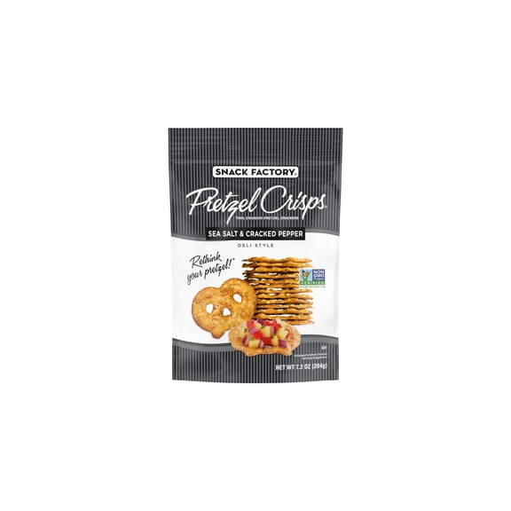 Snack Factory Pretzel Crisps Sea Salt & Cracked Pepper, 7.2 Oz Bag (Pack of 24)