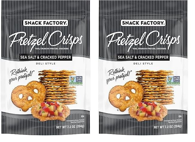 Snack Factory Pretzel Crisps, Sea Salt & Cracked Pepper, 7.2 Oz (Pack of 2)