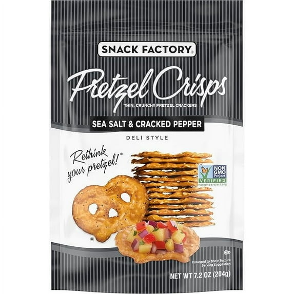 Snack Factory Pretzel Crisps, Sea Salt & Cracked Pepper, 7.2 Oz
