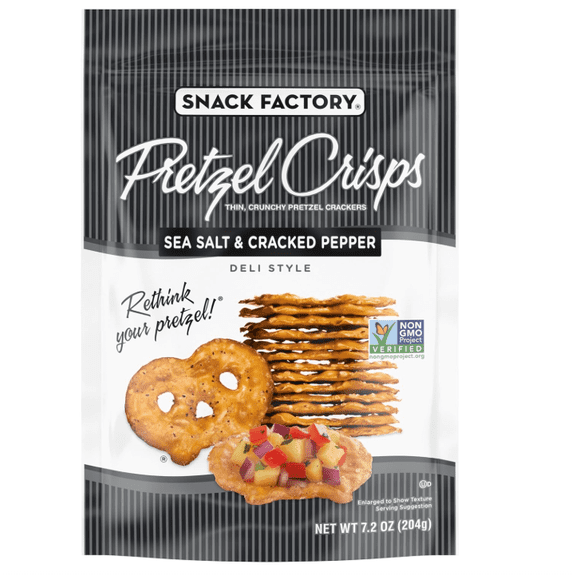 Snack Factory Pretzel Crisps, Sea Salt & Cracked Pepper, 7.2 Oz
