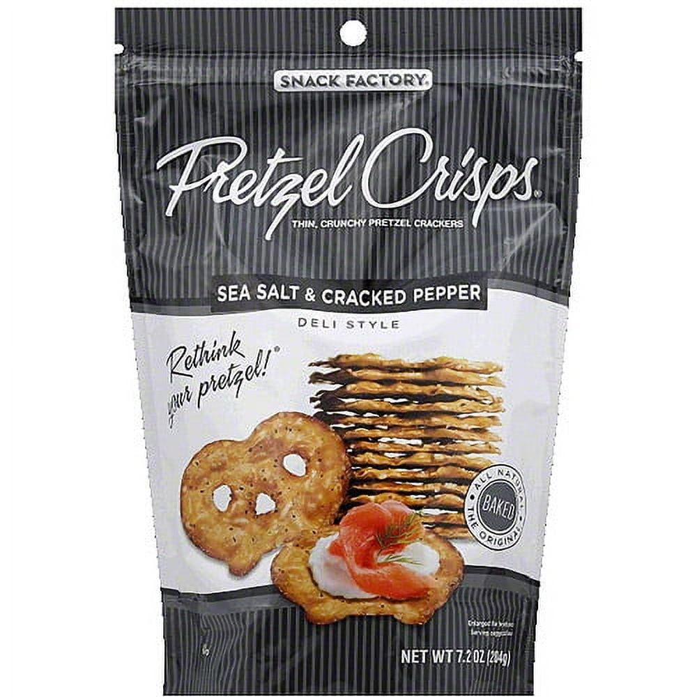 Snack Factory Pretzel Crisps Sea Salt & Cracked Pepper Thin, Crunchy Pretzel Crackers, 7.2 oz